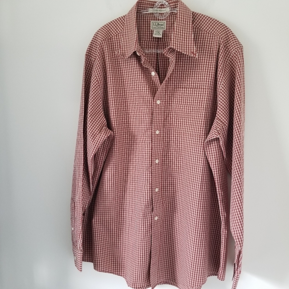 LL Bean Wrinkle Resist Size L Button Down Plaid Shirt Cotton Western Casual Work